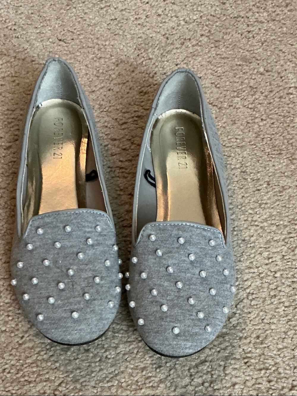 Forever 21 Grey Pearl-Studded Women's Flats